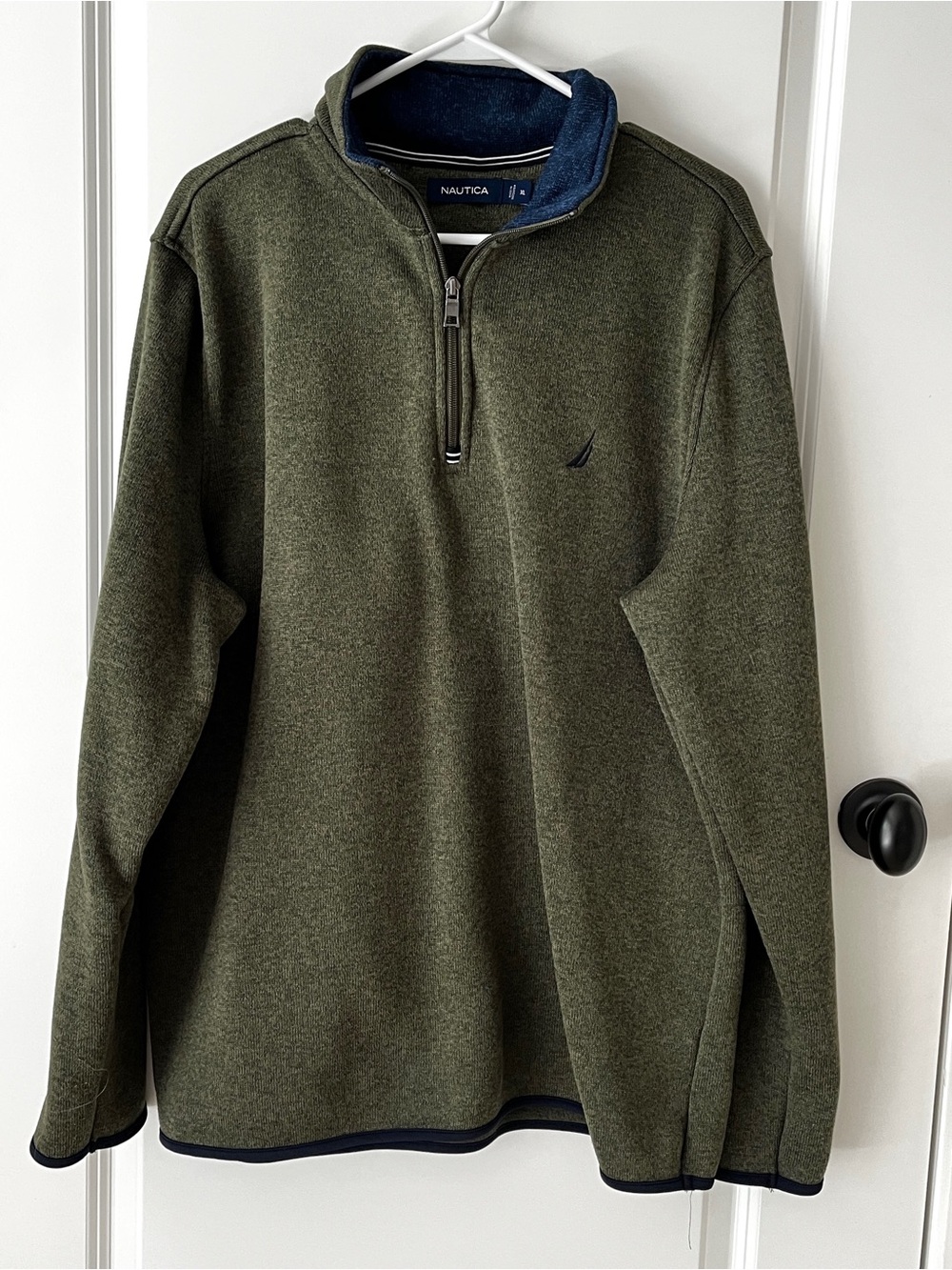 Nautica Men's XL Quarter Zip Fleece Pullover Olive Green Mock Neck Sweater